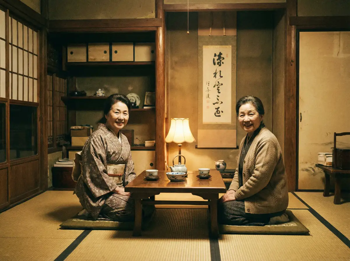 两位优雅的 【艾鲤】艾鲤电影官方平台 | 网红爆料艾鲤聚集地 在日式茶室中品茶交谈